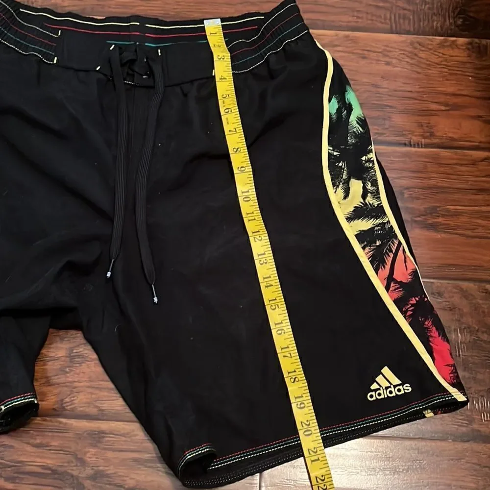 Adidas Black Trees Print Beach Swim Trunks Vacation Resort Pool BBQ Ocean